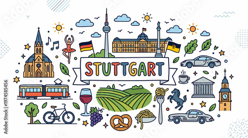 Stuttgart city skyline with landmarks and icons