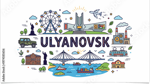 Ulyanovsk Cityscape Illustration - Landmarks and Icons