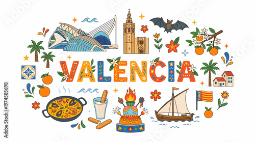 Valencia Cityscape Collage: Landmarks, Food, Culture, and Symbols