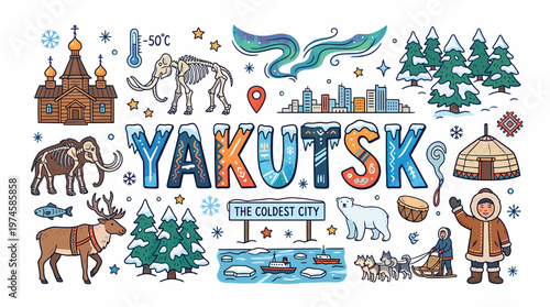 Yakutsk The Coldest City Arctic Siberia Illustration