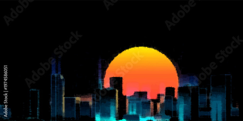 Retro background landscape 1980s style. Retro 80s Sci-Fi background city Landscape.Futuristic background retro wave eps 10
