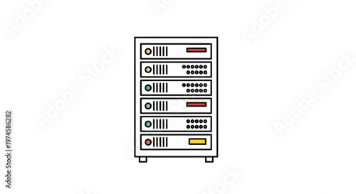 Data server rack illustration on white background for technology concepts