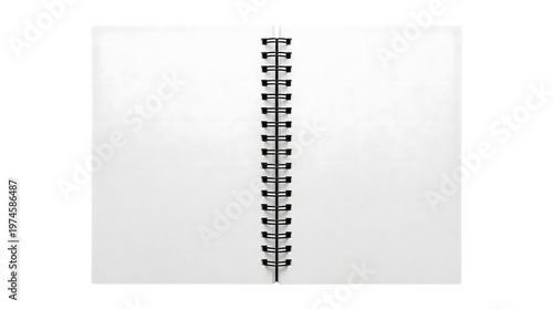 A simple white spiral bound notebook lies open revealing two completely blank clean pages in a bright neutral studio environment isolated on transpare