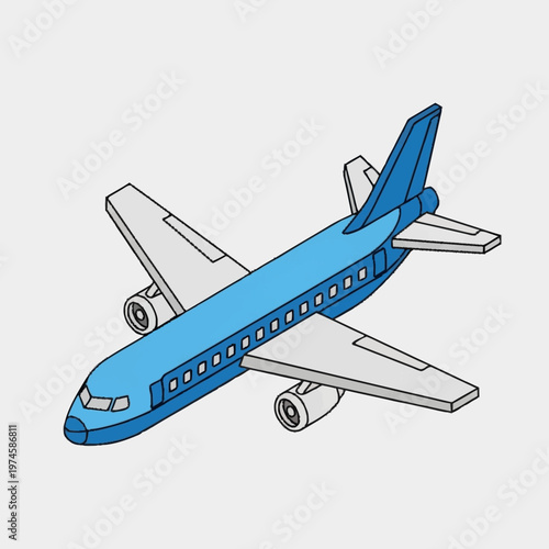 Blue Airplane Illustration Isolated on White Background.
