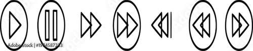 Media player control icons set including play, pause, and skip buttons for navigation and playback management