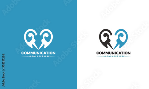 Communication Logo Design with Heartfelt Ear Silhouettes