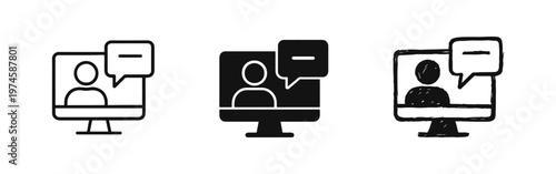 Online video call and meeting icon set. Remote communication and virtual conference symbols.