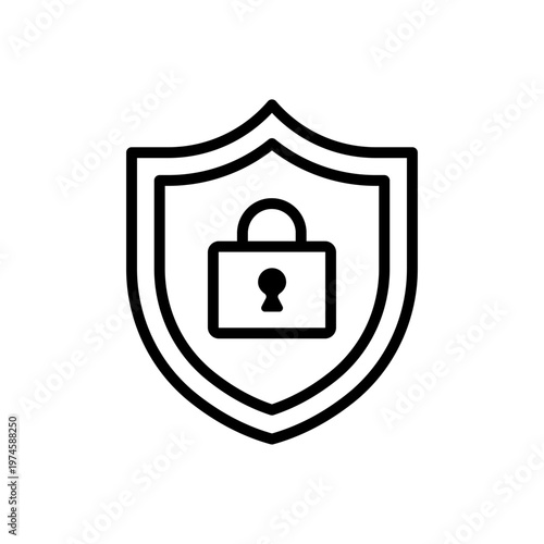 シンプルセキュリティアイコンシリーズ – 盾と鍵アイコン 線画