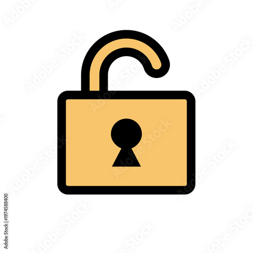 シンプルセキュリティアイコンシリーズ – 開いた鍵アイコン 太線フラットゴールド