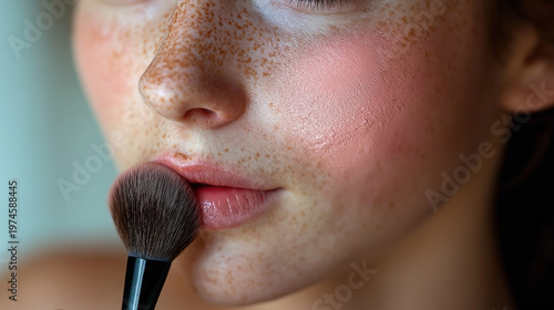 Young Diverse Woman with Afro Hair Applying Foundation Using Beauty Sponge
