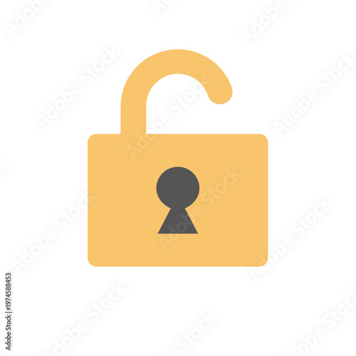 シンプルセキュリティアイコンシリーズ – 開いた鍵アイコン フラットゴールド