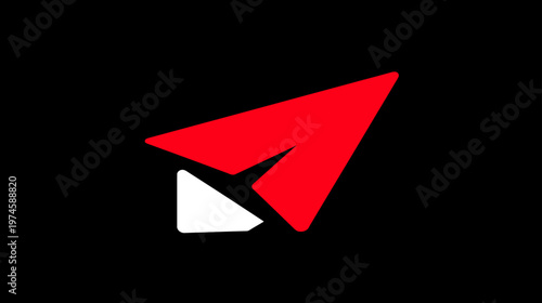 Modern red and white paper airplane icon on black background representing sending, messaging, communication, and digital delivery