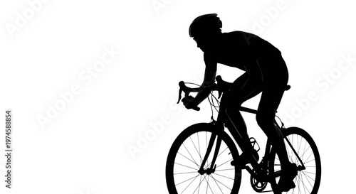 Silhouette of a cyclist in motion on a road bike, racing against a white background.