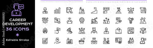 Career Development Line Icons - Vector Editable Stroke Illustration Icon Sheet.