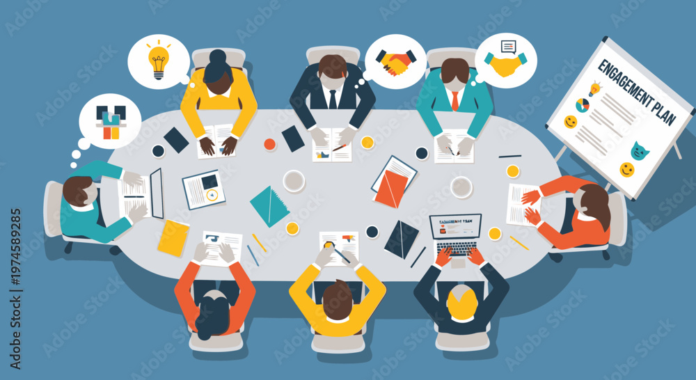 Fototapeta premium Employee Engagement Planning Workshop Discussion Session Vector Illustration