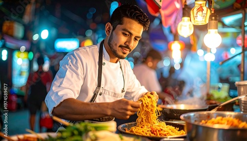 A man preparing food at a cooking stall