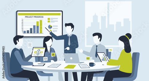 Flat Minimal Style Illustration of Project Evaluation and Discussion
