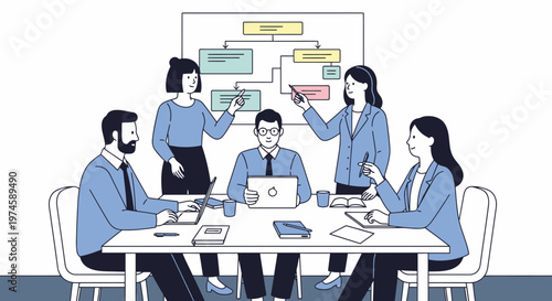 Minimal Flat Illustration of Team Leadership Planning Session