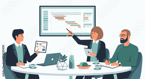 Minimal Flat Illustration of Office Project Management Planning Workshop