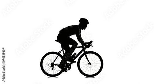 Silhouette of a cyclist on a road bike, racing against a white background.