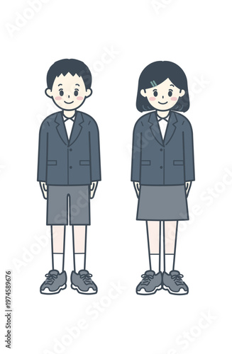 Elementary School Children Upper Grades Boys and Girls Blazer Uniform Illustration