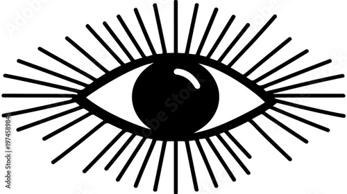 Mystical All Seeing Eye with Radiant Rays. Esoteric Spiritual Vision Symbol Vector Illustration