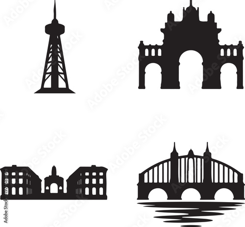 Minimalist black of famous european landmarks black eiffel tower