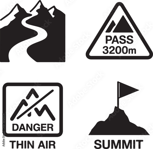 Minimalist black for mountain climbing and altitude warnings