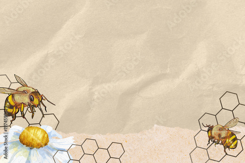 Photos Wrinkled paper textured background, bees border