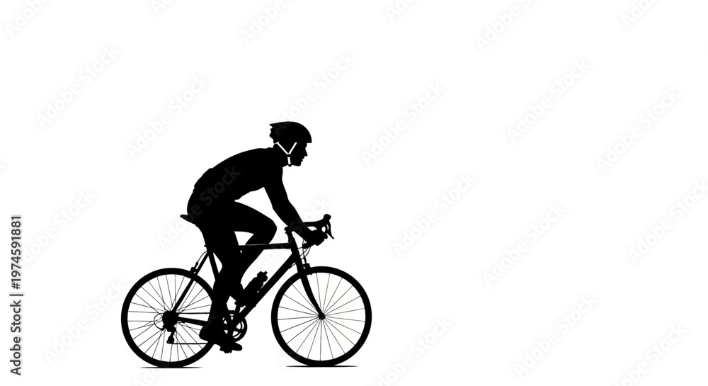 Obraz premium Silhouette of a cyclist on a road bike, wearing a helmet, in motion
