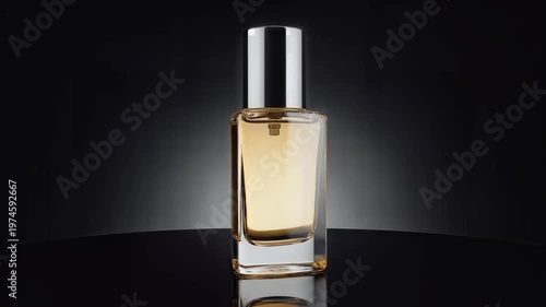 Perfume bottle on dark background.