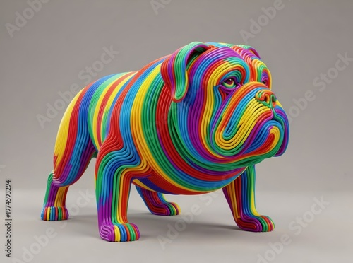Rainbow Bulldog Sculpture Artwork Abstract Colorful Modern Animal Statue Decorative Object