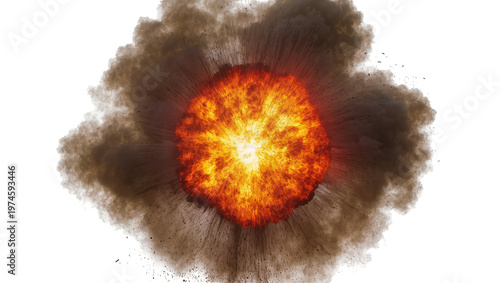 Quadro su tela Fiery orange explosion with dark smoke, isolated on transparent background