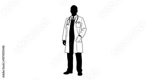 Silhouette of a Doctor in a Lab Coat with a Stethoscope, Standing Confidently