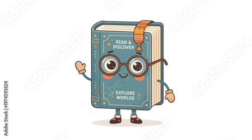 Cartoon book with smiling face.