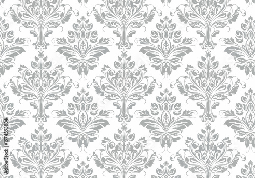 Classic baroque wallpaper design featuring intricate floral medallions in seamless repetition