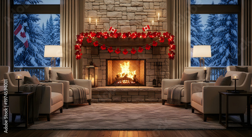 Cozy canada day celebration warm fireplace and festive decorations for july 1st