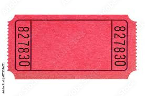 Red cinema ticket with seat number 82 row 83 isolated on white background