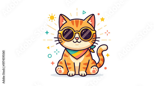 Cartoon cat wearing sunglasses and bandana.