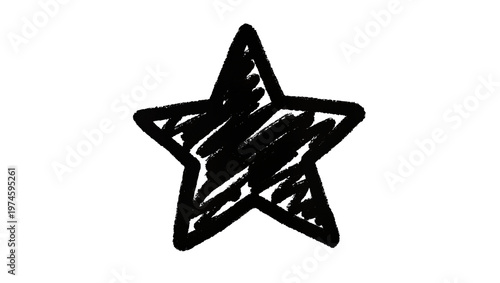 Photography Hand drawn black star shape with chalk texture, isolated on transparent backgrou