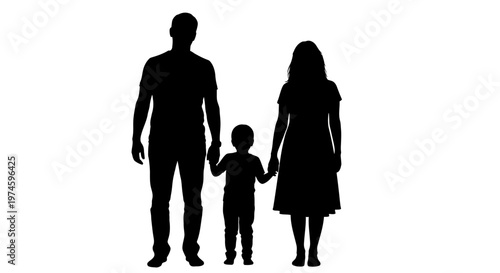 Silhouette of a Family: Father, Mother, and Child Holding Hands