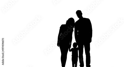 Silhouette of a family: parents and child, isolated on white background