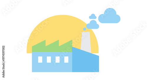 Factory Building with Chimney and Smoke.