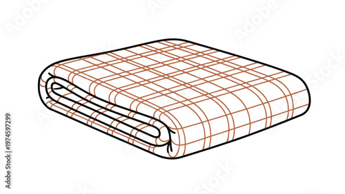 Neatly folded plaid blanket with brown and white checks, symbolizing comfort, warmth, and cozy home living, ideal for textile designs.