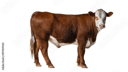 Принти на полотні Brown and white Hereford cow standing, isolated on transparent background