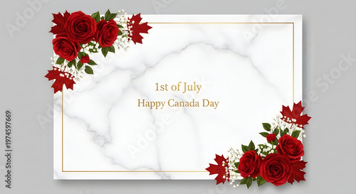 Canada day floral border festive red poinsettias marble background