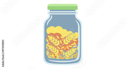 Mason Jar Filled with Pasta Illustration.