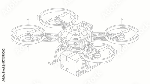 Drone with four propellers and arrows indicating movement