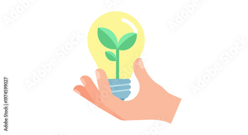 Hand holding lightbulb with green plant inside.