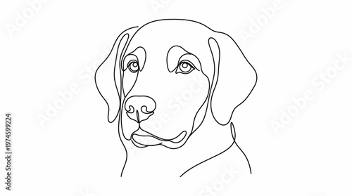 Continuous line drawing of a dog's head looking forward